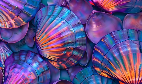 shellfish background iridescent pattern wallpaper blue orange turquoise purple vivid bold texture, Generative AI