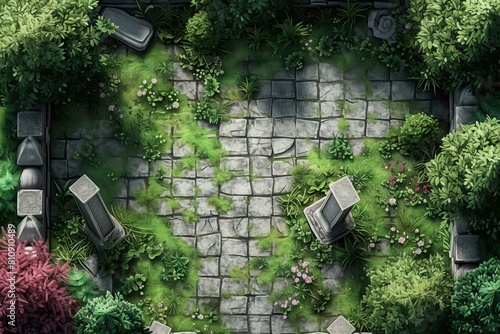 DnD Battlemap graveyard, cemetery, aerial, view, top-down, image