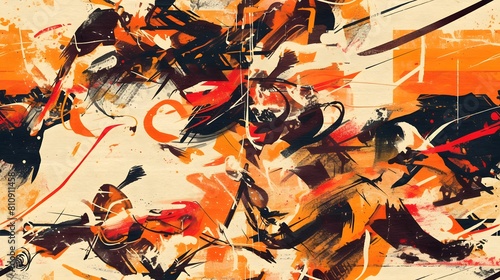 Seamless pattern of japanese samurai gouache painting anime aesthetic background for fabric design, art print, textiles, wallpaper, and more