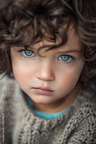 Close Up of Child Face With Blue Eyes