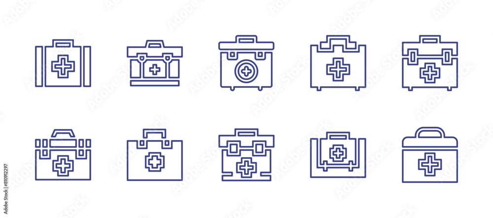 First aid line icon set. Editable stroke. Vector illustration. Containing firstaidkit, firstaid, team.