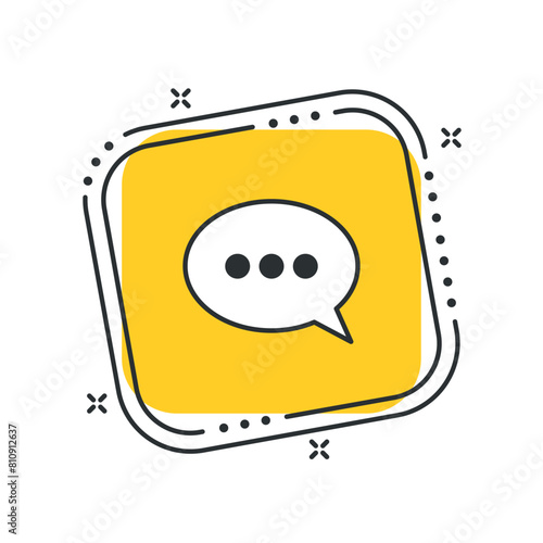 Cartoon comment icon vector illustration. Speech bubble icon with three dots. Online conversation sign concept.