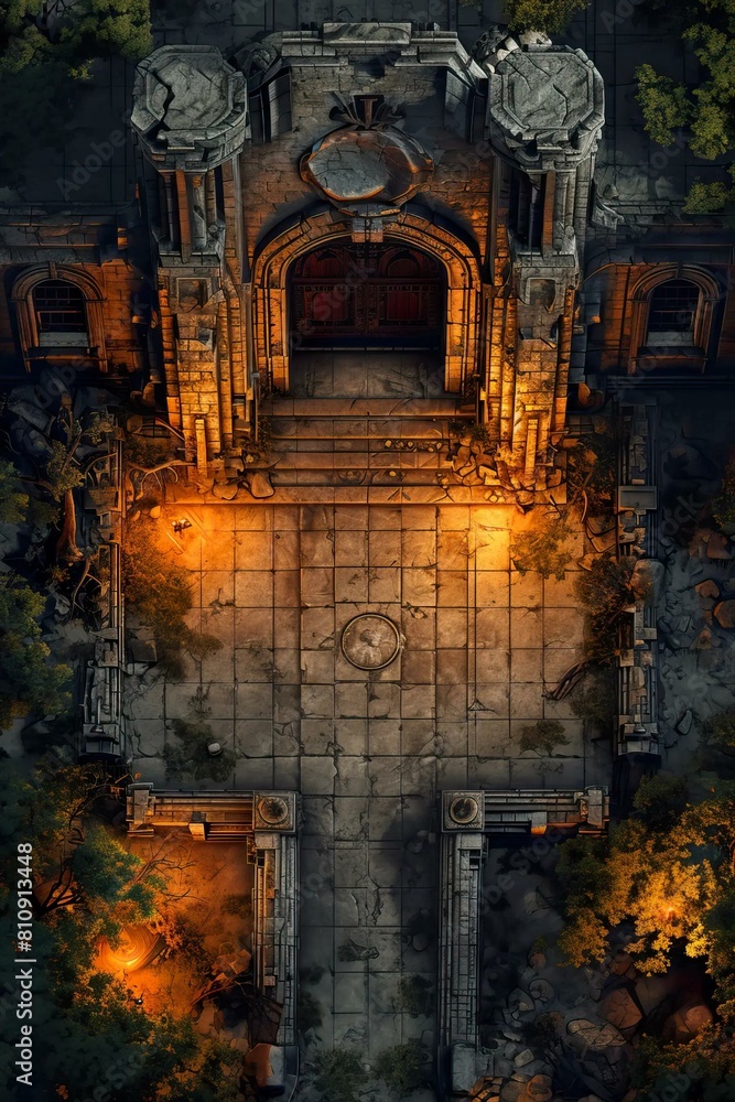 DnD Battlemap chapel, opened, doors, religious, building, architecture