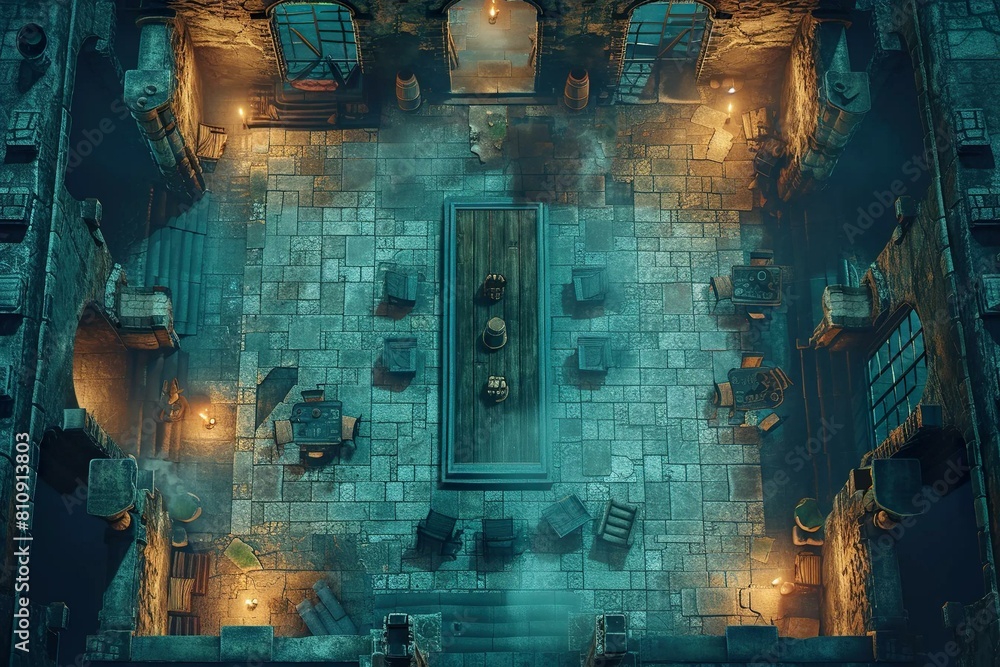 DnD Battlemap corridor, battlemap, narrow, torches, barrels, debris DnD Battlemap corridor, battlemap, narrow, torches, barrels, debris