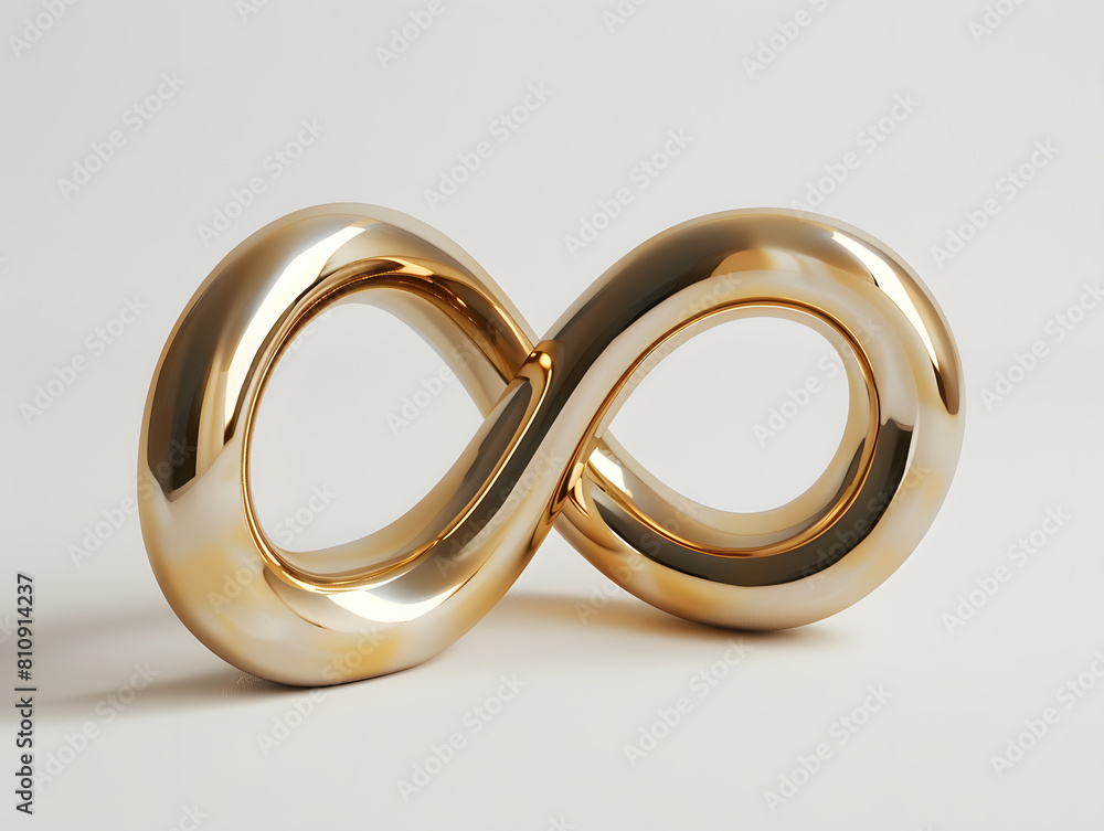 Golden sculpture of an infinite symbol isolated on white background Golden sculpture of an infinite symbol isolated on white background