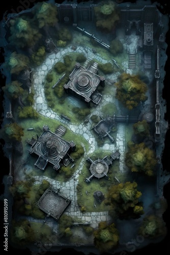 DnD Battlemap Ghostly Graveyard: Eerie & mysterious night scene with haunting atmosphere.