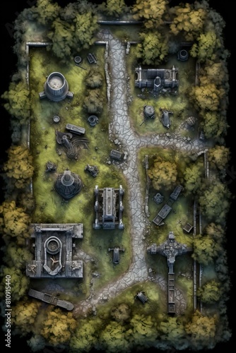 DnD Battlemap haunted, cemetery, eerie, atmosphere, foggy, graveyard © Fox