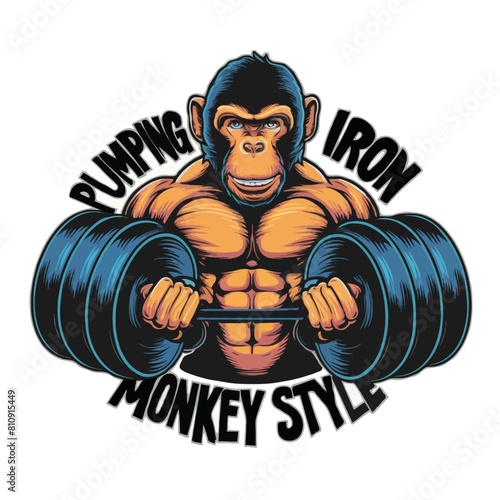 funny vector t-shirt design bodybuilding powerlifting athlete monkey