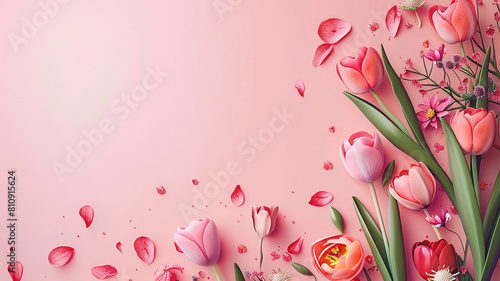 colored paper on pink background, Mothers Day concept banner with empty copy space for text