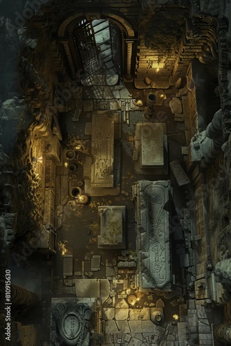 DnD Battlemap mysterious  crypt  torch  inside  exploration  adventure