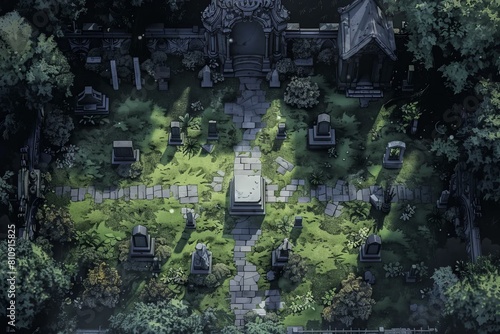 DnD Battlemap moonlit  cemetery  battlemap  spooky  night  scene