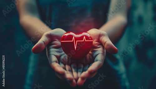 Wallpaper Mural A Hands cradling a heart with a vibrant heartbeat line, symbolizing health and care Torontodigital.ca