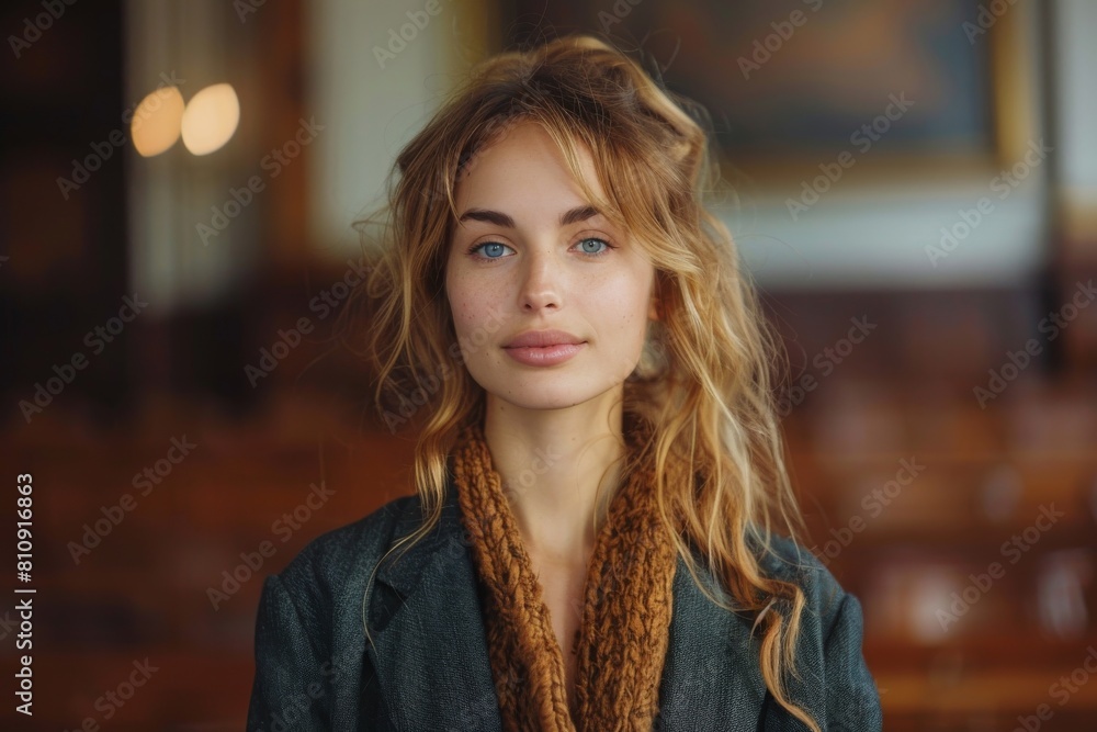 An informal portrait of a young woman with a relaxed expression in an indoor setting