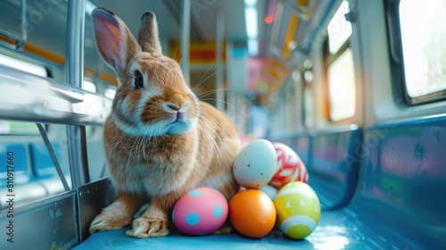 Easter bunny with easter eggs on a commute