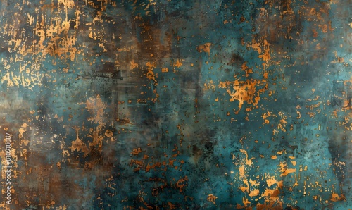 Seamless oxidized copper patina sheet metal wall panel grunge background texture, Generative AI photo