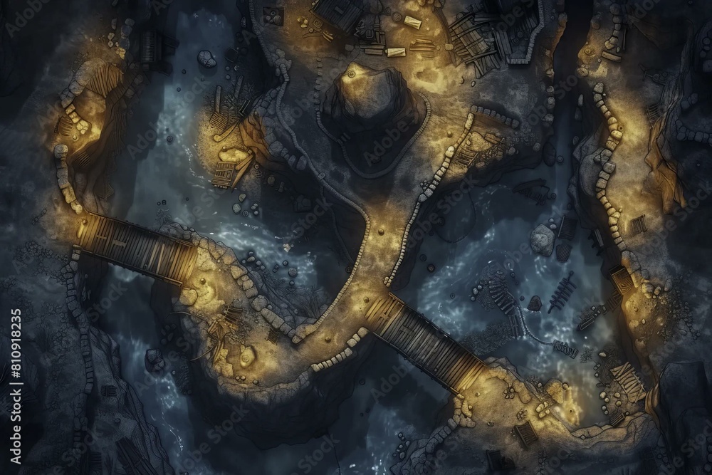 DnD Battlemap battlemap, underground, river, ancient, ruins, bridge ...