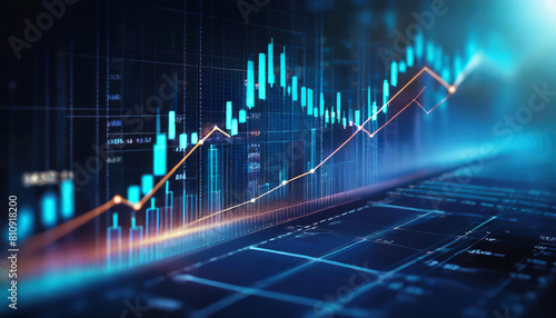 Perspective view of stock market growth, business investing and data concept