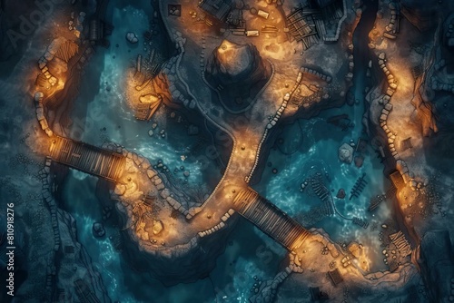 DnD Battlemap underground, river, battlemap, mysterious, dark, terrain photo