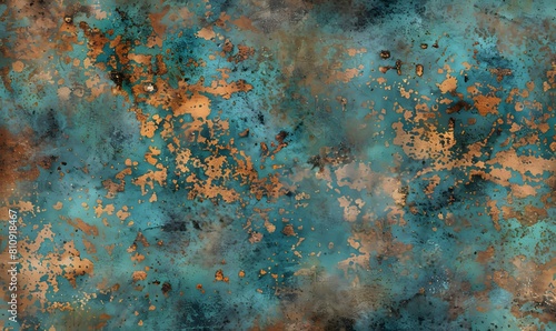 Seamless oxidized copper patina sheet metal wall panel grunge background texture, Generative AI photo