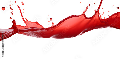 Red drops and splashes of tomato, red berry juice or sauce isolated on white background
