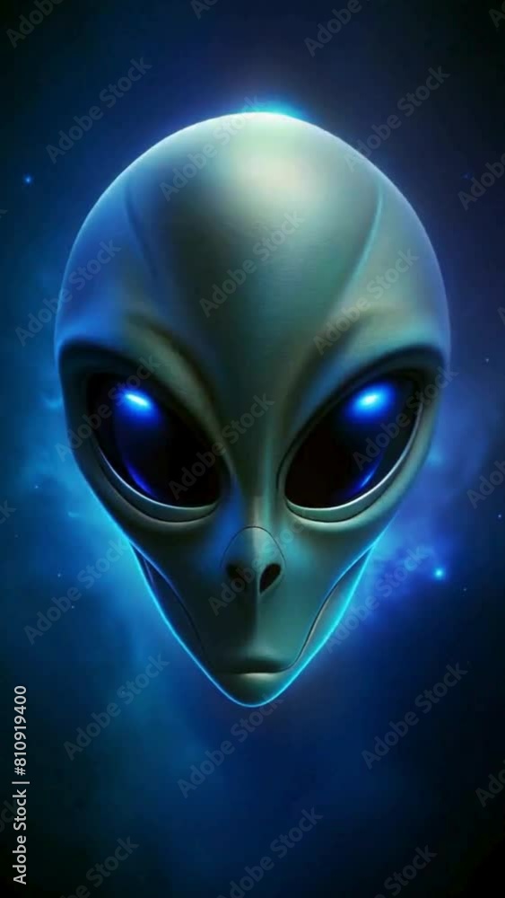 Animation of an alien’s head isolated on a blue background, close-up. Animation of an alien’s head isolated on a blue background, close-up.