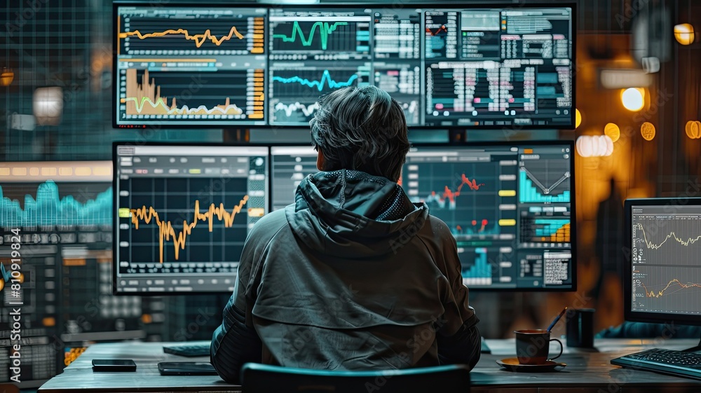 A finance trade manager examines an indication of the stock market A finance trade manager examines an indication of the stock market
