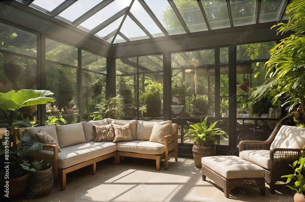 Fototapeta premium Nature's Retreat: Sunlit Conservatory Oasis
