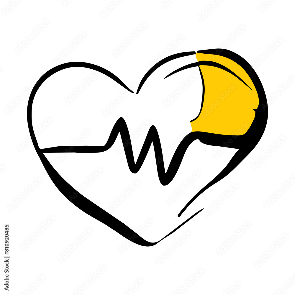 Graphic of a heart and heartbeat line in black and yellow. Graphic of a heart and heartbeat line in black and yellow.
