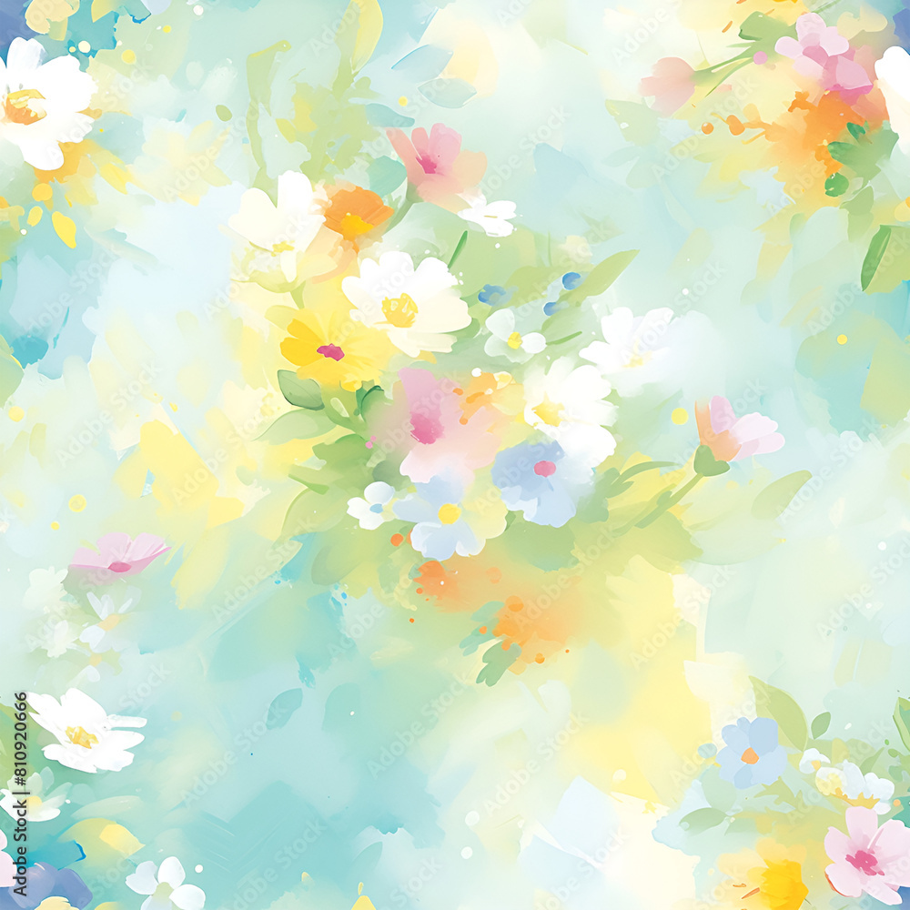 Seamless pattern with watercolor flowers, Continuous in four directions