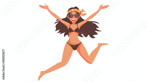 Happy girl in bikini jumping up rejoicing summer holi © Casa
