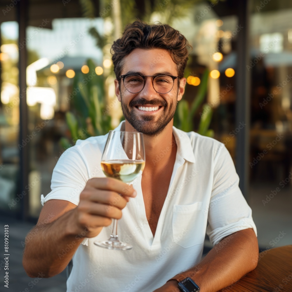 Attractive Man Holding a Glass of Wine Fictional Character Created By Generative AI. Attractive Man Holding a Glass of Wine Fictional Character Created By Generative AI.