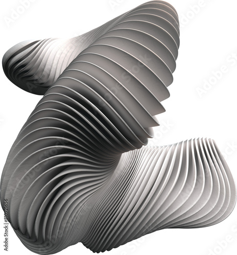 Layered 3d white curvy flowing abstract shape isolated on a transparent background