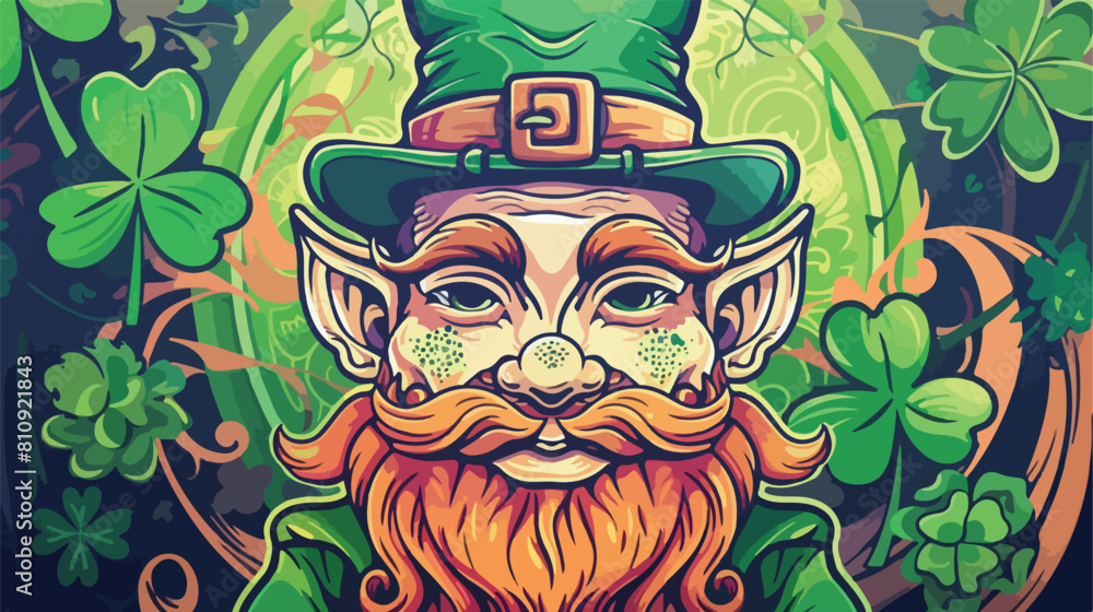 happy style patricks day label with leprechaun character