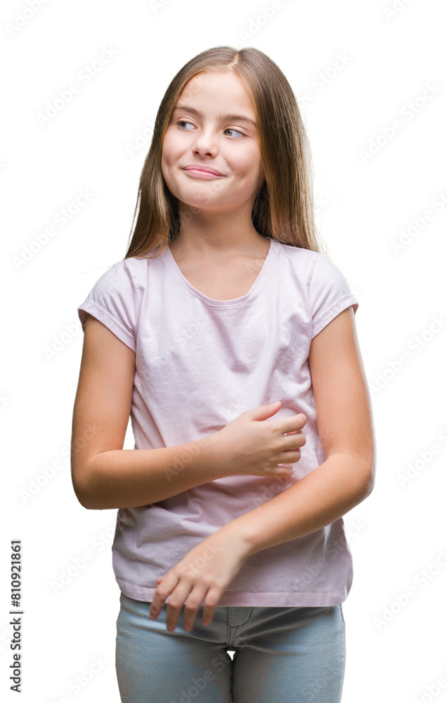 Young beautiful girl over isolated background smiling looking side and staring away thinking. Young beautiful girl over isolated background smiling looking side and staring away thinking.