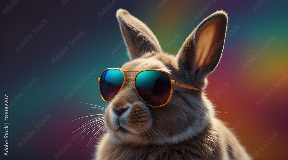 Cool bunny with sunglasses on colourful background Gene