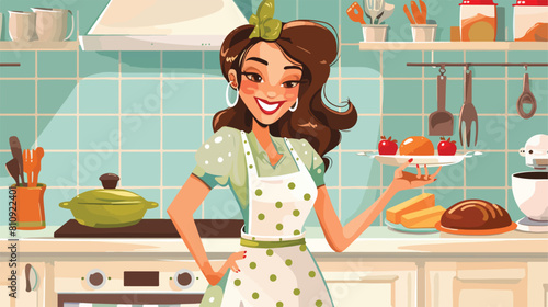 Happy woman housewife character cartoon vector Vector photo