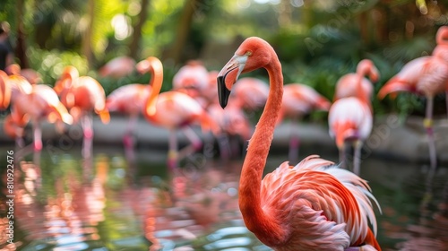 The zoo is currently hosting a striking assembly of flamingos a cherished bird species that deserves to thrive in its natural habitat photo