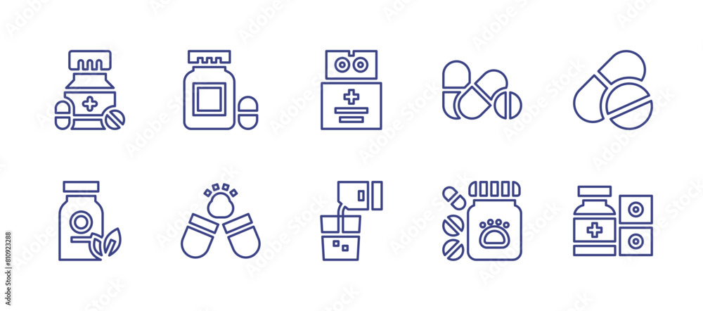 Medicine line icon set. Editable stroke. Vector illustration. Containing medicine, pills, pill, capsules.