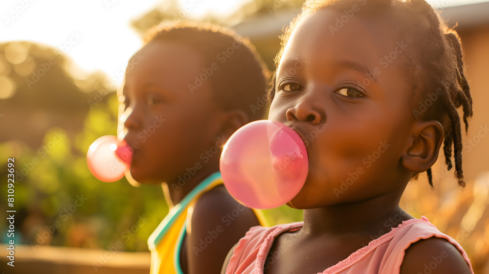 African little girl blowing bubble with chewing gum African little girl blowing bubble with chewing gum