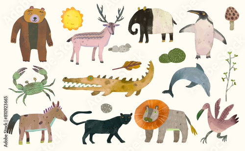 Animal wildlife watercolor painting. vector illustration.  isolated cartoon.	