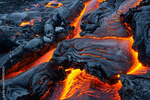 Glowing red lava.