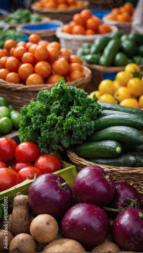 Farm-Fresh Finds, Close-Up View of Colorful Vegetables at a Traditional Market