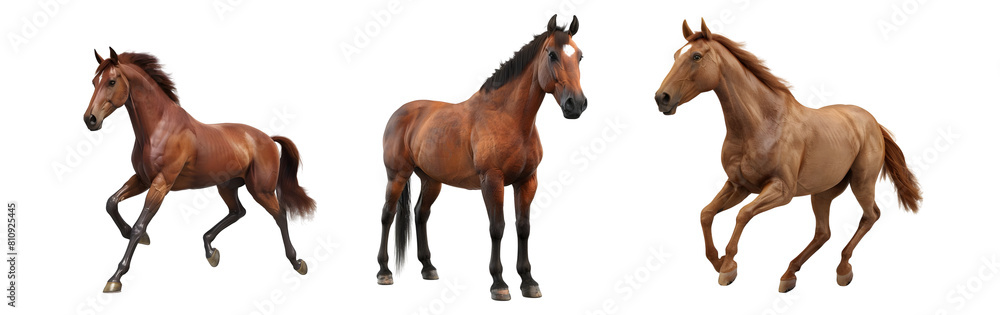Set of Brown horse Isolated on transparent background, png Set of Brown horse Isolated on transparent background, png
