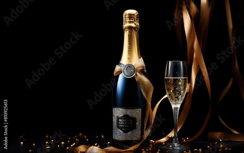 Champagne Bottle and Glass on a Luxurious Table
