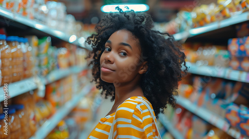 Young Girl in Grocery Store Aisle