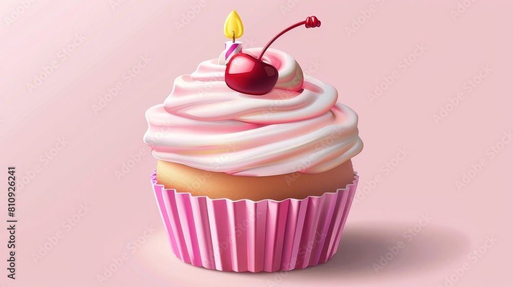An isolated bakery sweet snack for cafe confectionery valentine menu. Happy anniversary gift icon with a 3D birthday cake with candle. An isolated bakery sweet snack for cafe confectionery valentine menu. Happy anniversary gift icon with a 3D birthday cake with candle.
