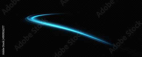 Abstract light lines of movement and speed in blue. Neon lines of blue speed. Dynamic traces of light movement. Light wave of the trace, line of the trace.