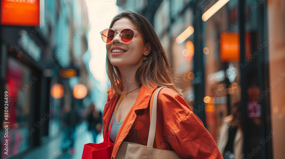 Woman Wearing Sunglasses and Carrying Shopping Bag