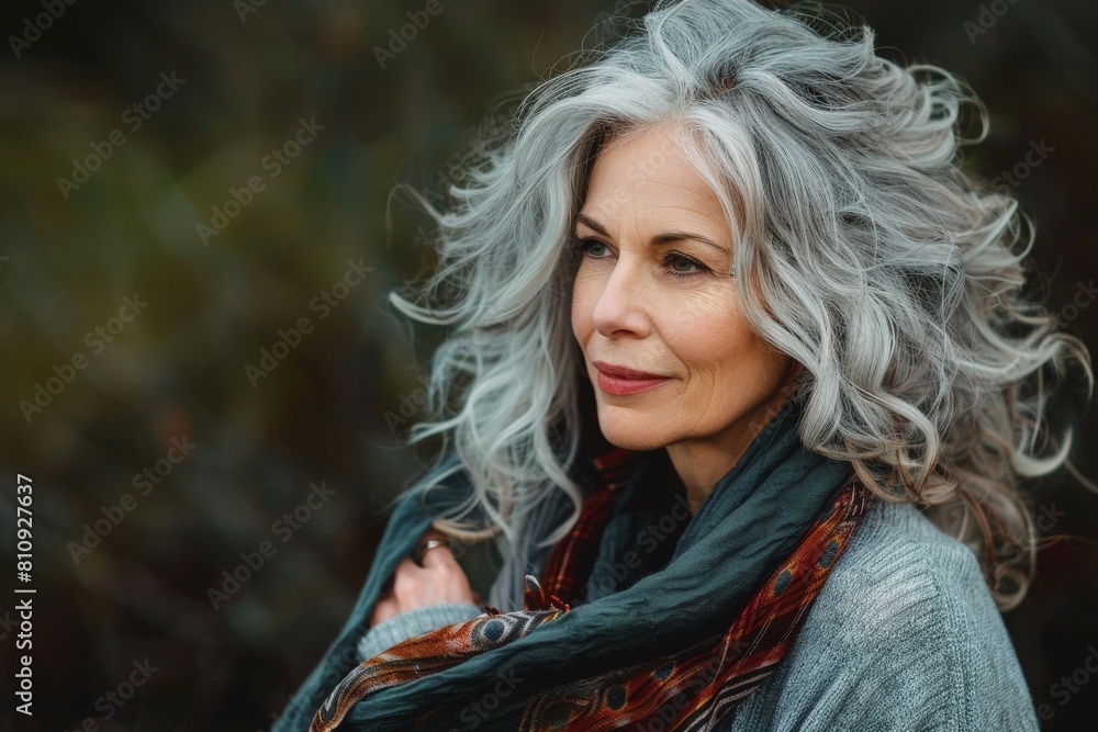 Naklejka premium Portrait of a beautiful middle-aged woman with red hair in the city.. Beautiful simple AI generated image in 4K, unique.