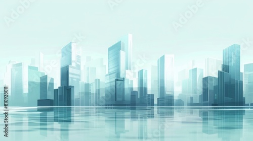 Minimalist Business District: Prosperous Financial Center with Tiled Buildings and Semi-Transparent Reflections